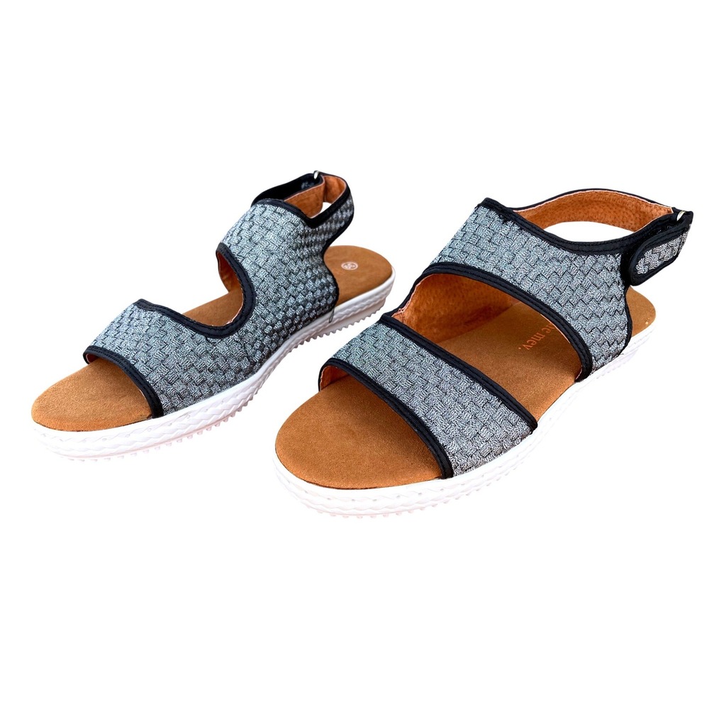 Bernie Mev Silver Woven Elastic Slingback Sandals Womens 39/8 Metallic Platform‎
